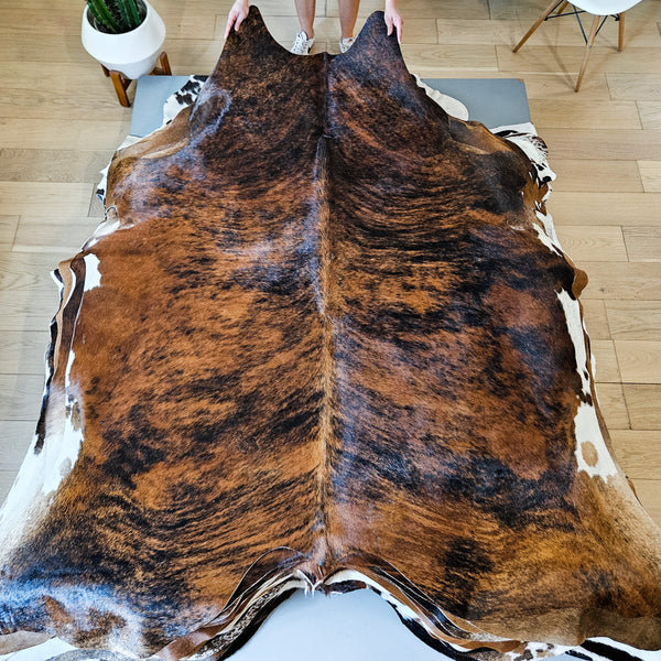 Brindle White Belly Cowhide Rug Size 7'7" L x 6'9" W 9149