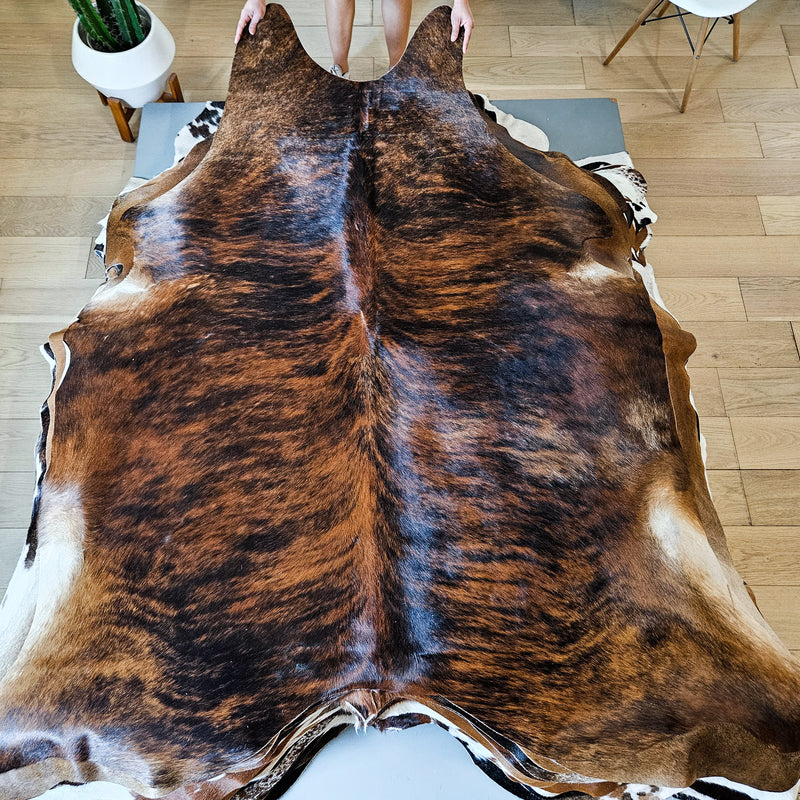 Brazilian Brindle Cowhide Rug Size 7'1" L x 6'8" W 9150