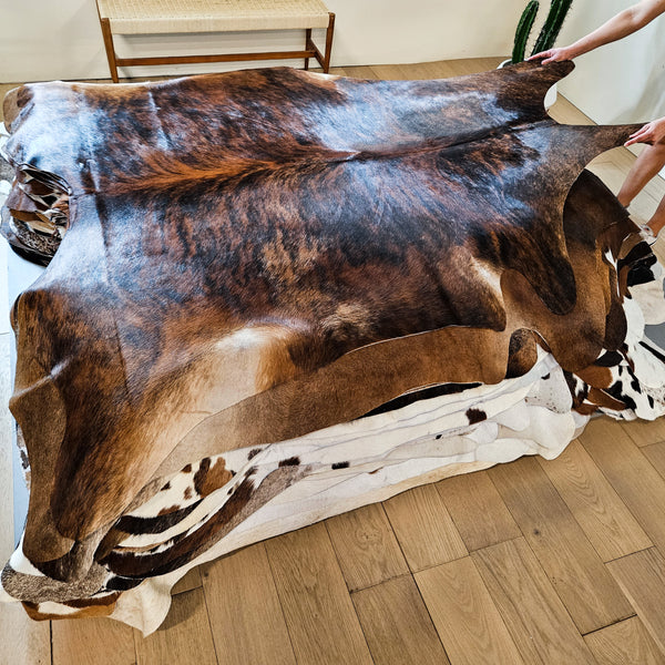 Brazilian Brindle Cowhide Rug Size 7'1" L x 6'8" W 9150