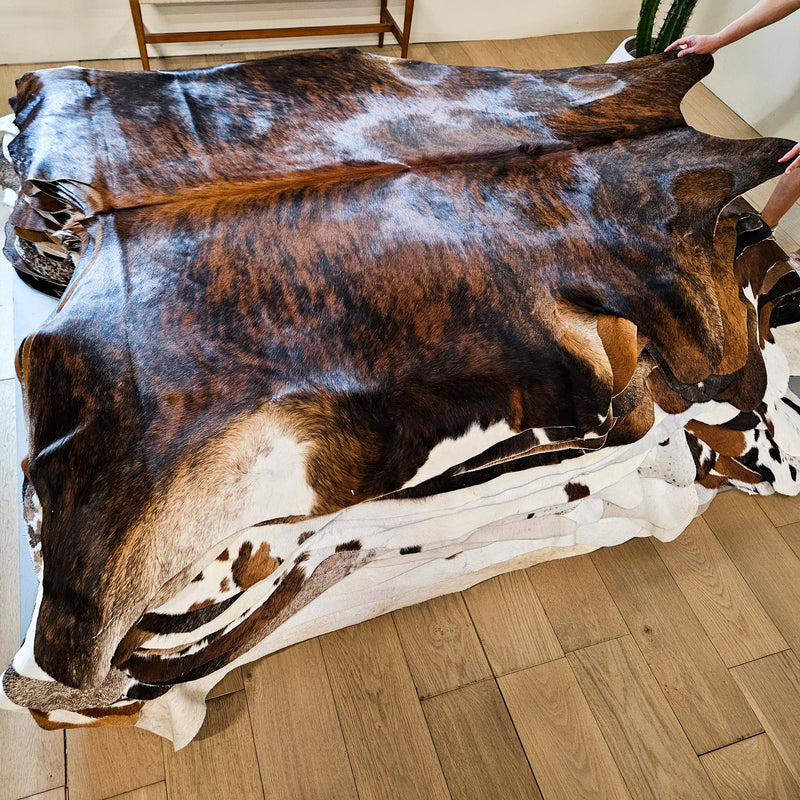 Brazilian Brindle Cowhide Rug Size 7'3" L x 6'8" W 9152