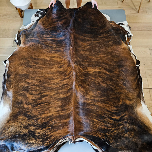 Brazilian Brindle Cowhide Rug Size 6'6" L x 6'4" W 9154