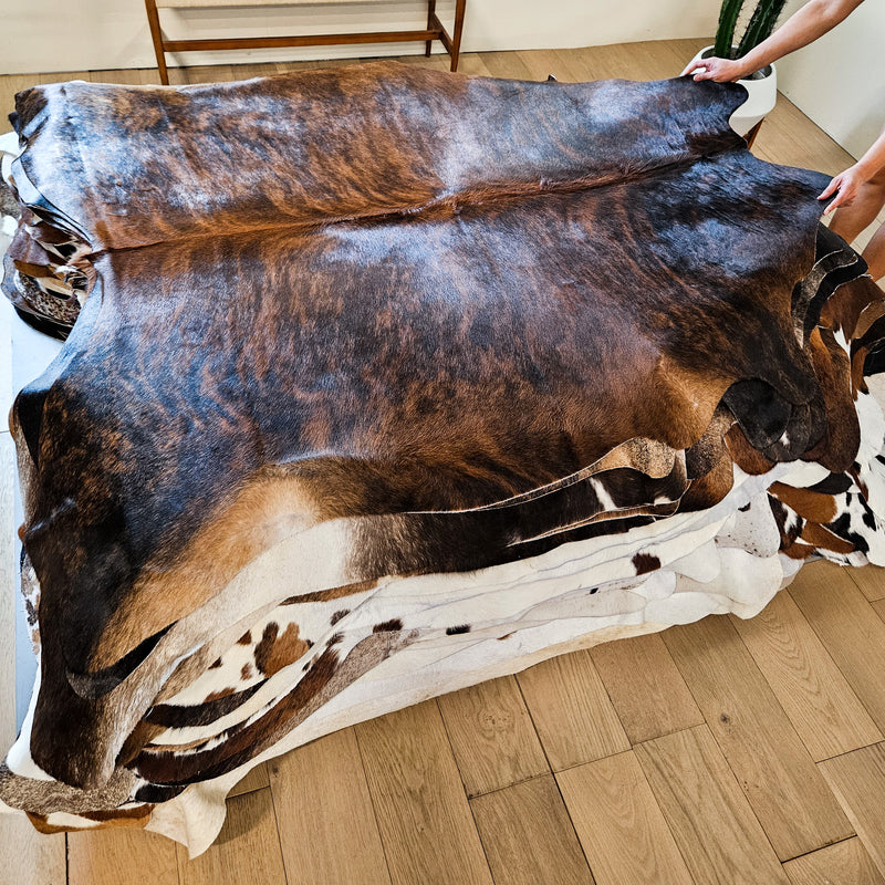 Brazilian Brindle Cowhide Rug Size 6'6" L x 6'4" W 9154