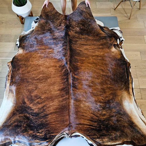 Brazilian Brindle Cowhide Rug Size 7'2" L x 6'4" W 9157