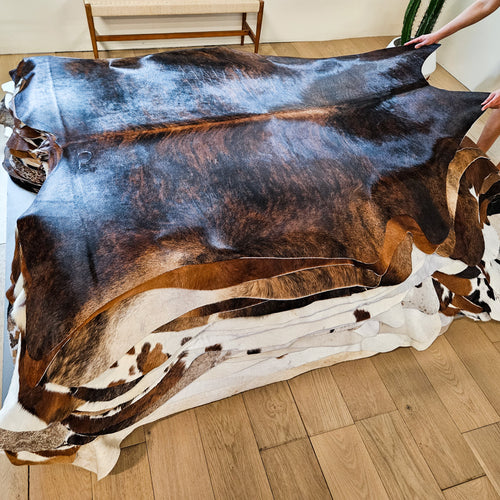 Brazilian Brindle Cowhide Rug Size 7'0" L x 6'0" W 9162