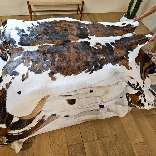 Tricolor Cowhide Rug Size 7'1" L x 6'5" W 9170