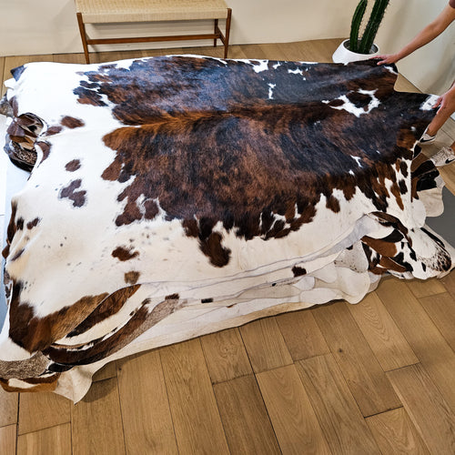 Tricolor Cowhide Rug Size 7'10" L x 7'4" W 9178