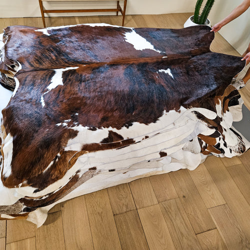 Tricolor Cowhide Rug Size 7'4" L x 6'6" W 9179