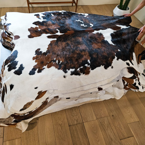 Tricolor Cowhide Rug Size 7'4" L x 7'0" W 9188