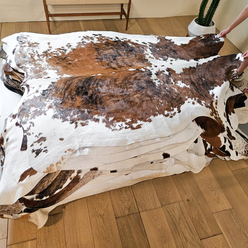 Tricolor Cowhide Rug Size 7'3" L x 6'2" W 9307