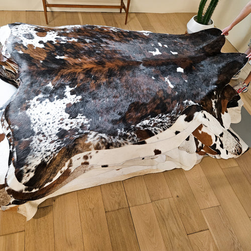 Tricolor Cowhide Rug Size 7'7" L x 6'11" W 9312