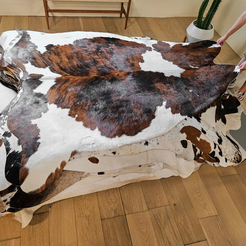 Tricolor Cowhide Rug Size 7'4" L x 7'1" W 9317