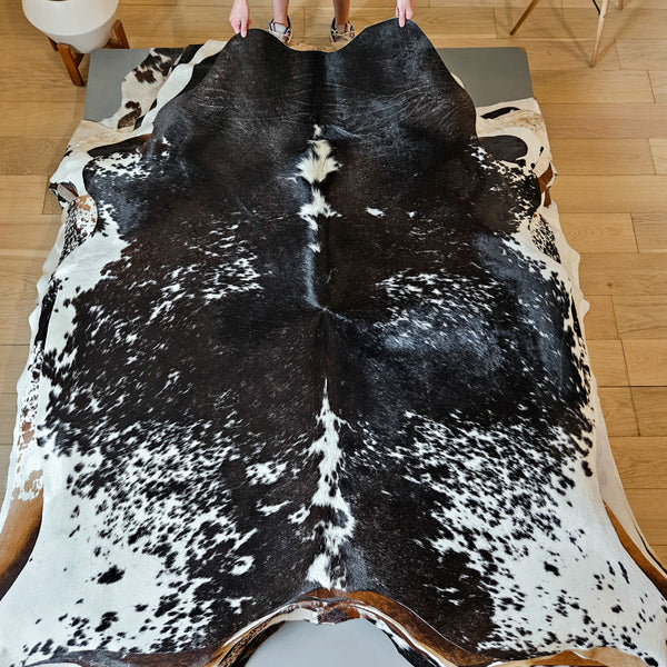 Brazilian Black Salt and Pepper Cowhide Rug Size 7'1" L x 6'8" W 9331