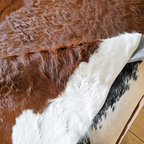 Brazilian Brown and White Cowhide Rug Size 7'5" L x 7'3" W 9343