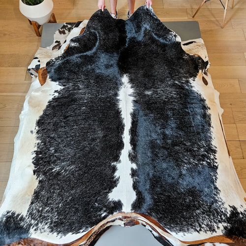 Brazilian Black and White Cowhide Rug Size 7'4" L x 6'11" W 9344