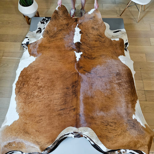 Brazilian Brindle White Belly Cowhide Rug Size 8'1" L x 8'2" W 9346