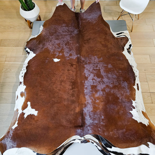 Brazilian Brown and White Cowhide Rug Size 7'9" L x 7'9" W 9360