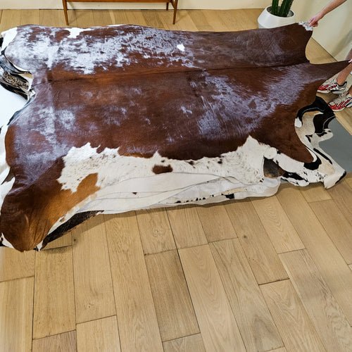 Brazilian Brown and White Cowhide Rug Size 7'9" L x 7'9" W 9360