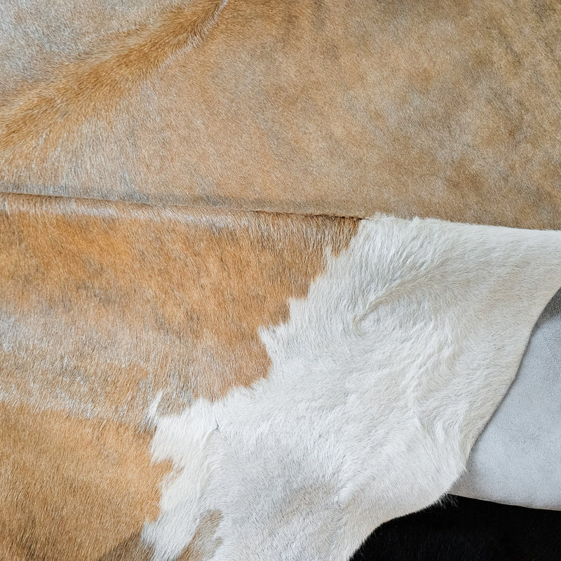 Brazilian Beige and White Cowhide Rug Size 8'1" L x 7'2" W 9382