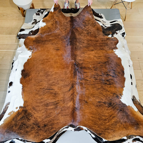 Brindle White Belly Cowhide Rug Size 7'2" L x 6'6" W 9385