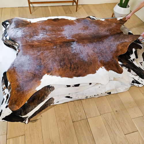 Brindle White Belly Cowhide Rug Size 7'2" L x 6'6" W 9385