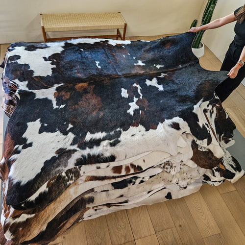 Tricolor Cowhide Rug Size 6'11" L x 6'5" W 9409