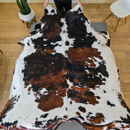 Tricolor Cowhide Rug Size 7'5" L x 6'8" W 9410