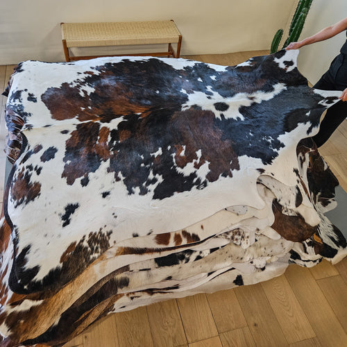 Tricolor Cowhide Rug Size 7'5" L x 6'8" W 9410