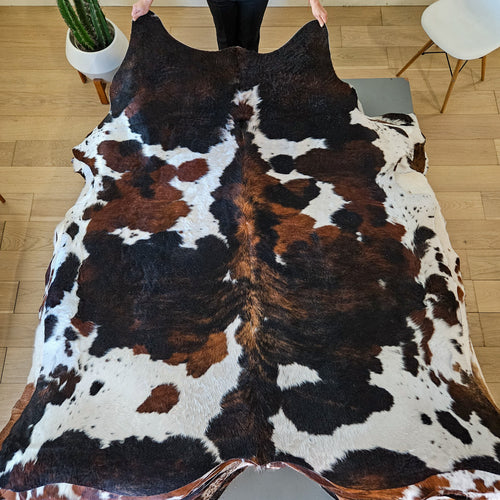 Tricolor Cowhide Rug Size 7'2" L x 6'10" W 9411