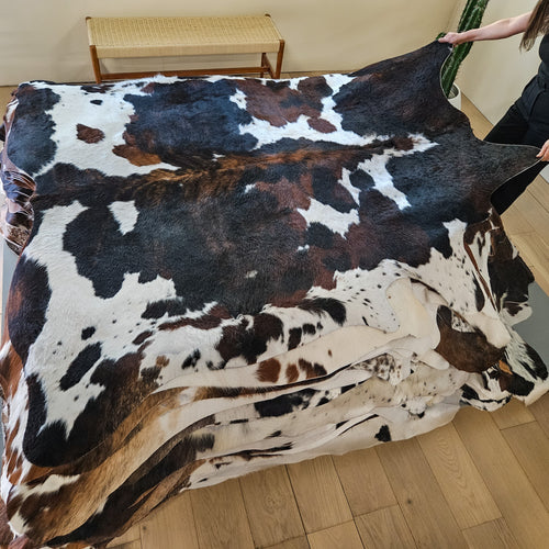 Tricolor Cowhide Rug Size 7'2" L x 6'10" W 9411