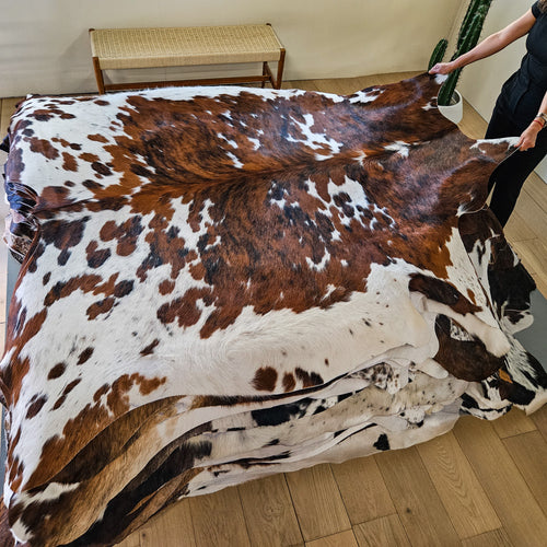 Tricolor Cowhide Rug Size 7'3" L x 6'10" W 9412