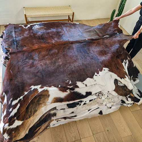 Tricolor Cowhide Rug Size 7'1" L x 6'11" W 9414