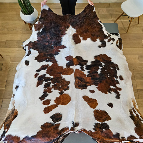 Tricolor Cowhide Rug Size 7'4" L x 6'2" W 9416