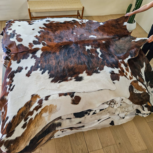 Tricolor Cowhide Rug Size 6'8" L x 6'7" W 9417