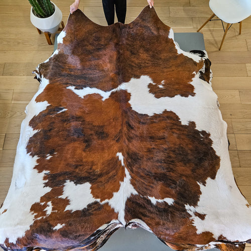 Tricolor Cowhide Rug Size 7'4" L x 7'3" W 9419