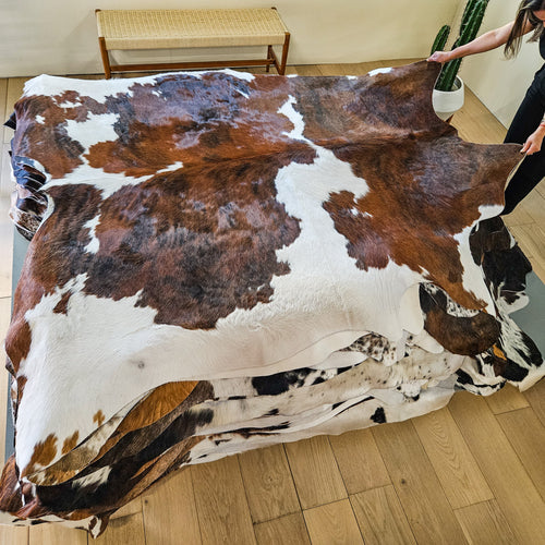 Tricolor Cowhide Rug Size 7'4" L x 7'3" W 9419