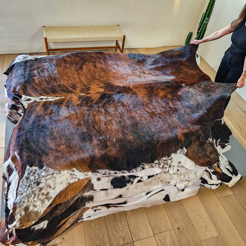 Tricolor Cowhide Rug Size 7'9" L x 7'2" W 9422