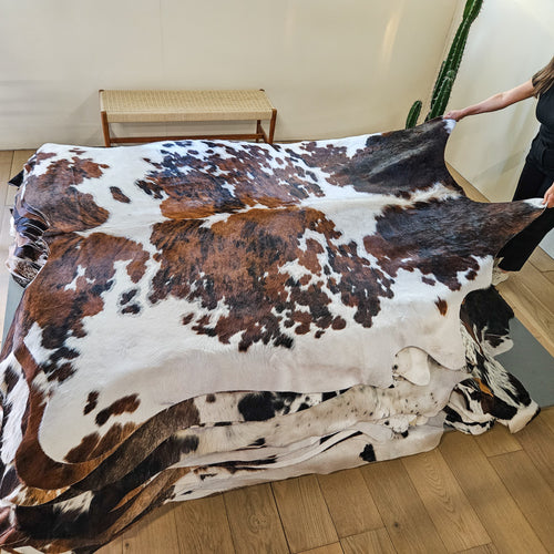 Tricolor Cowhide Rug Size 7'9" L x 6'11" W 9428