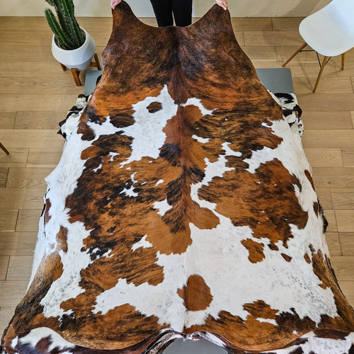 Tricolor Cowhide Rug Size 7'9" L x 6'10" W 9431