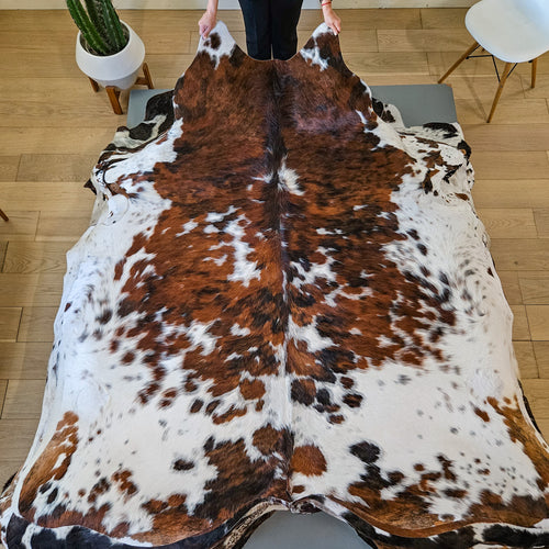 Tricolor Cowhide Rug Size 7'2" L x 6'6" W 9441