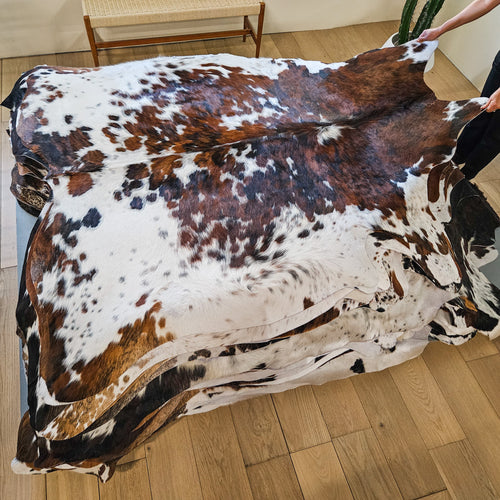 Tricolor Cowhide Rug Size 7'2" L x 6'6" W 9441