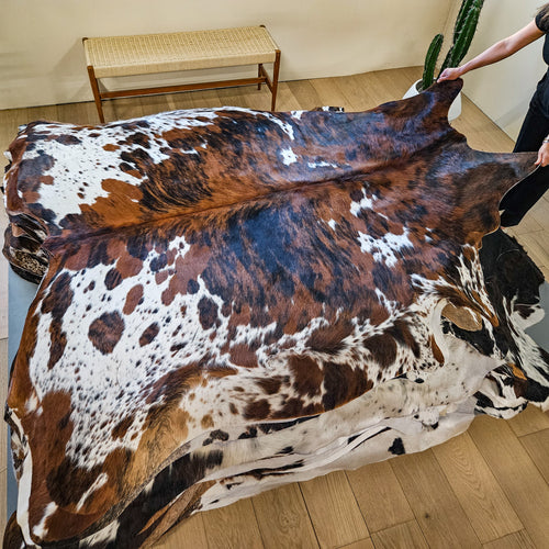 Tricolor Cowhide Rug Size 7'3" L x 7'1" W 9449