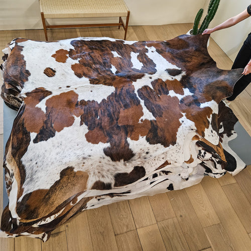 Tricolor Cowhide Rug Size 7'6" L x 7'1" W 9454