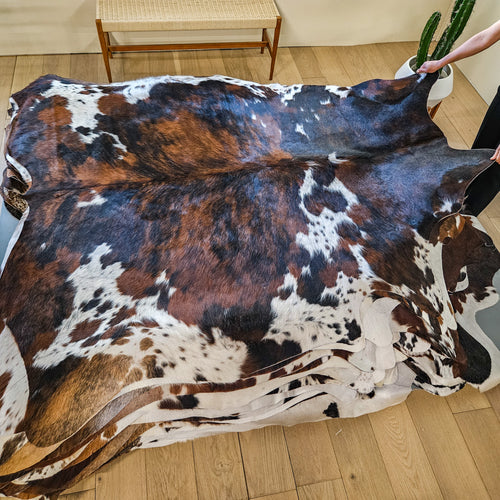 Tricolor Cowhide Rug Size 7'4" L x 7'1" W 9461