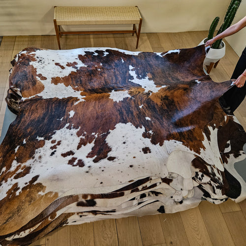 Tricolor Cowhide Rug Size 7'3" L x 6'7" W 9464