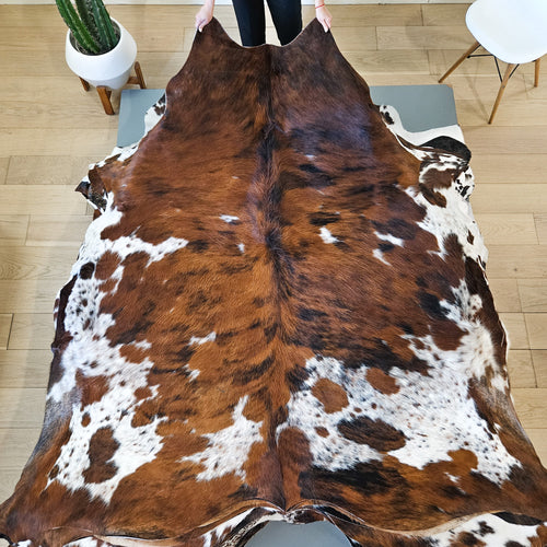 Tricolor Cowhide Rug Size 7'4" L x 7'3" W 9467