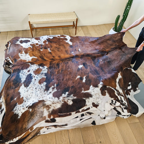 Tricolor Cowhide Rug Size 7'4" L x 7'3" W 9467