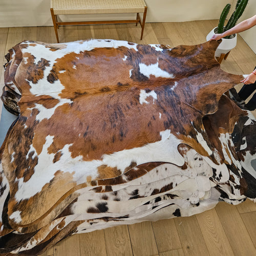 Tricolor Cowhide Rug Size 6'5" L x 6'5" W 9469