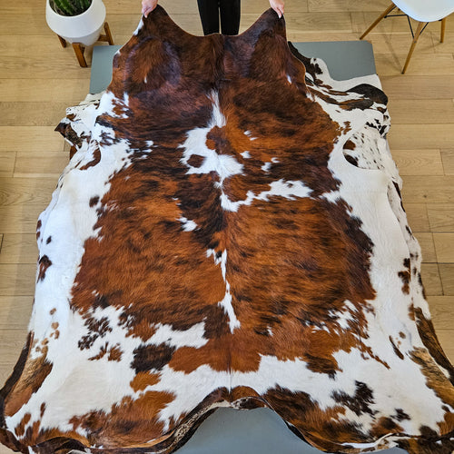 Tricolor Cowhide Rug Size 7'4" L x 6'8" W 9473