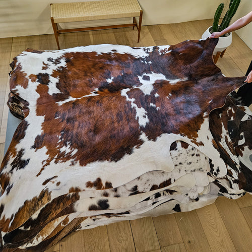 Tricolor Cowhide Rug Size 7'4" L x 6'8" W 9473