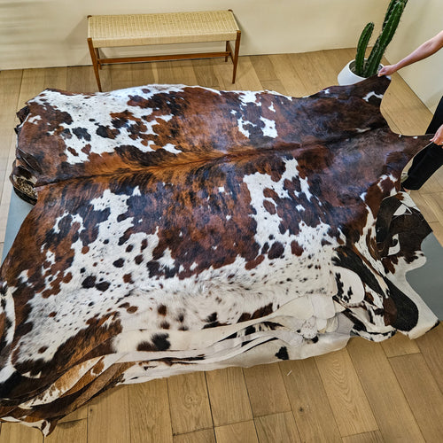 Tricolor Cowhide Rug Size 7'9" L x 6'9" W 9474